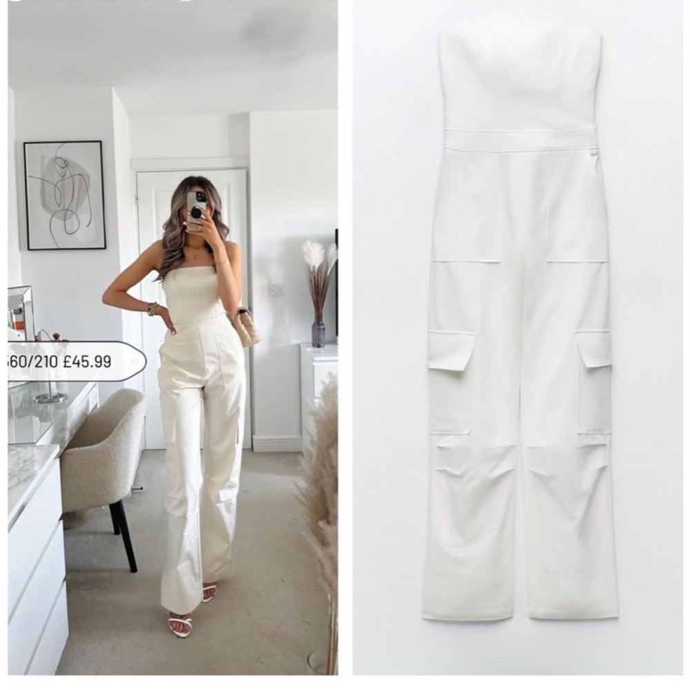 BLOGGER'S FAVE! Zara Strapless Cargo Jumpsuit White NWT